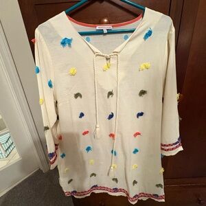 Frances Valentine Cream Dress with Multicolor Accents